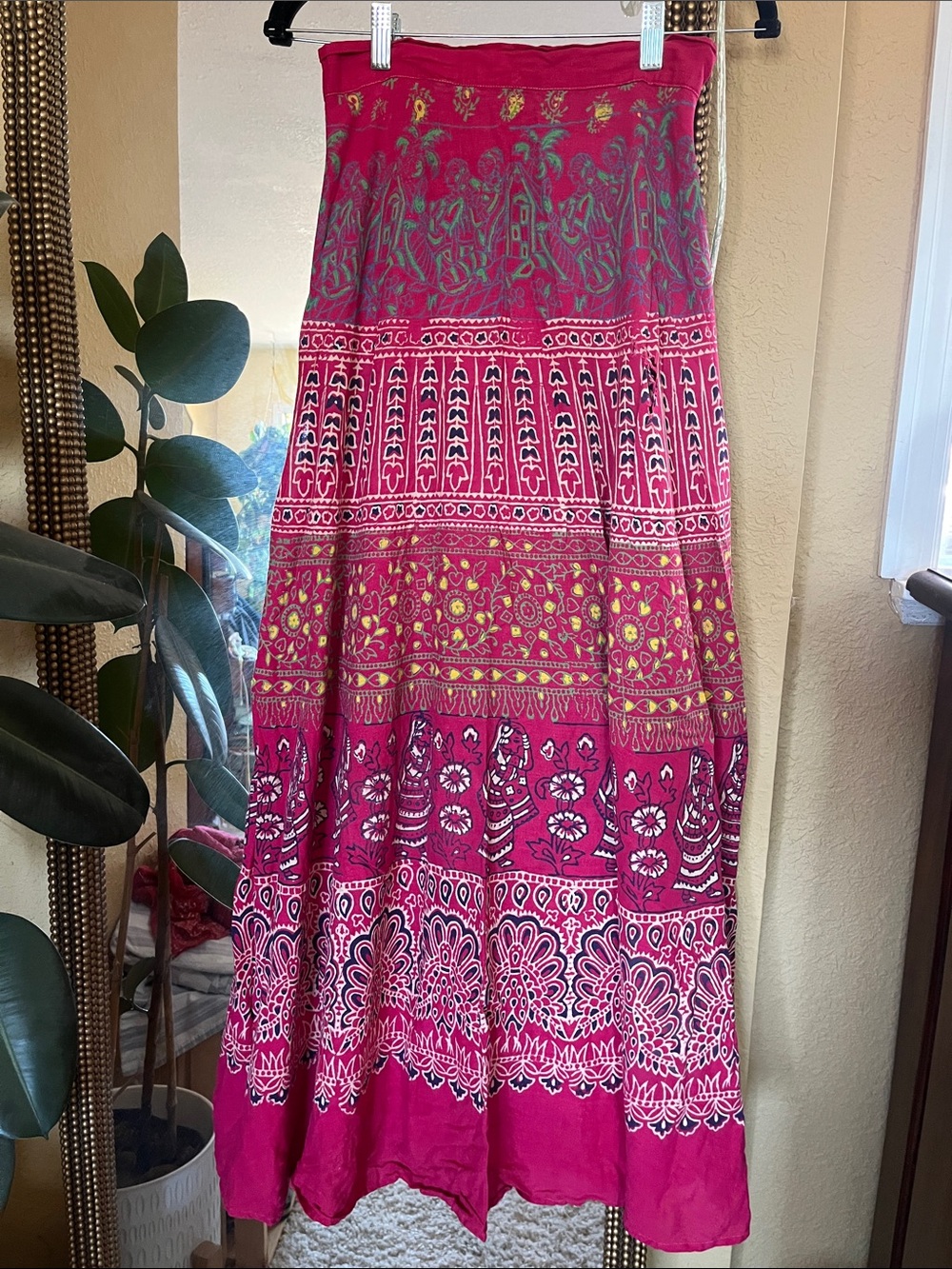 Bohemian red indian Printed wrap Maxi Skirt M
